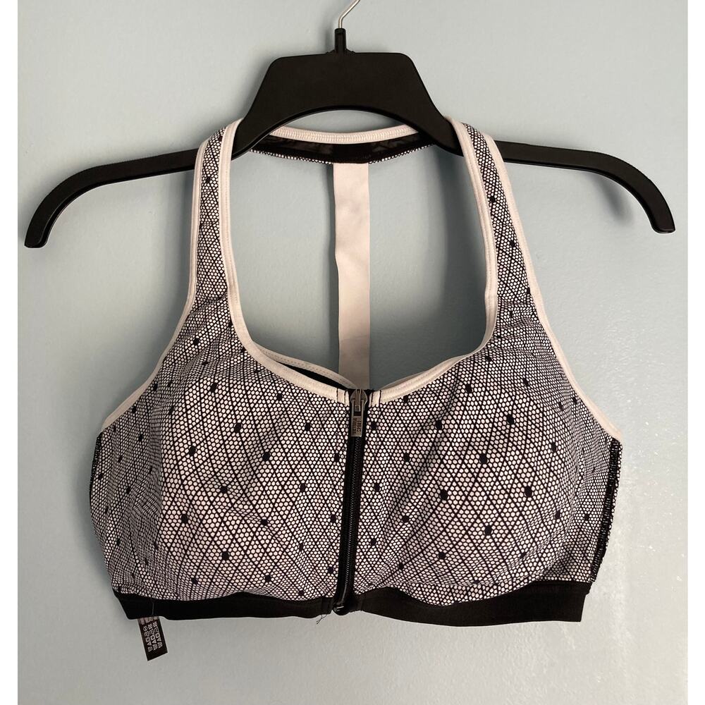 Front-Zip Black and White Sports Bra - Women Intimates & Sleepwear